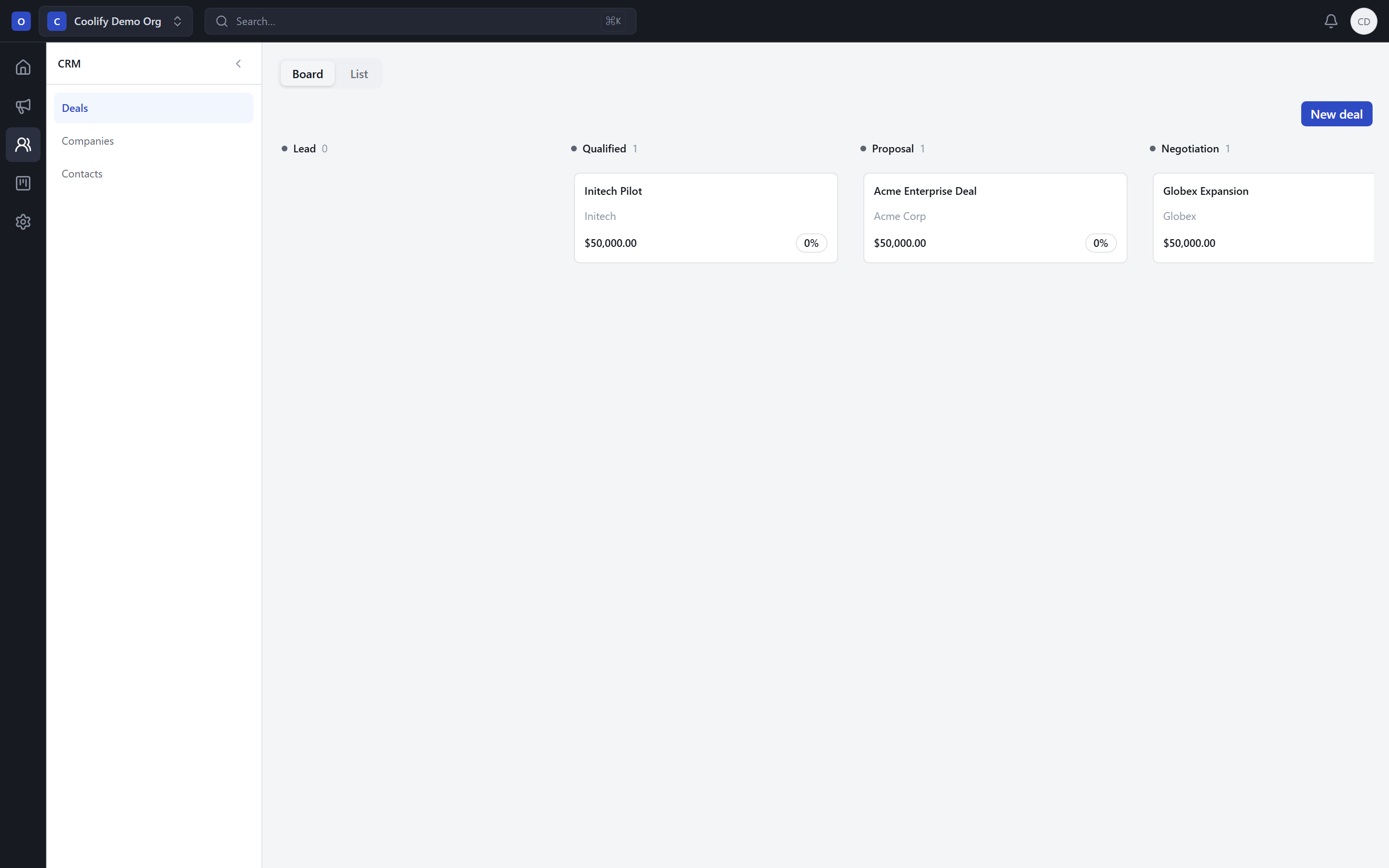 CRM deals pipeline